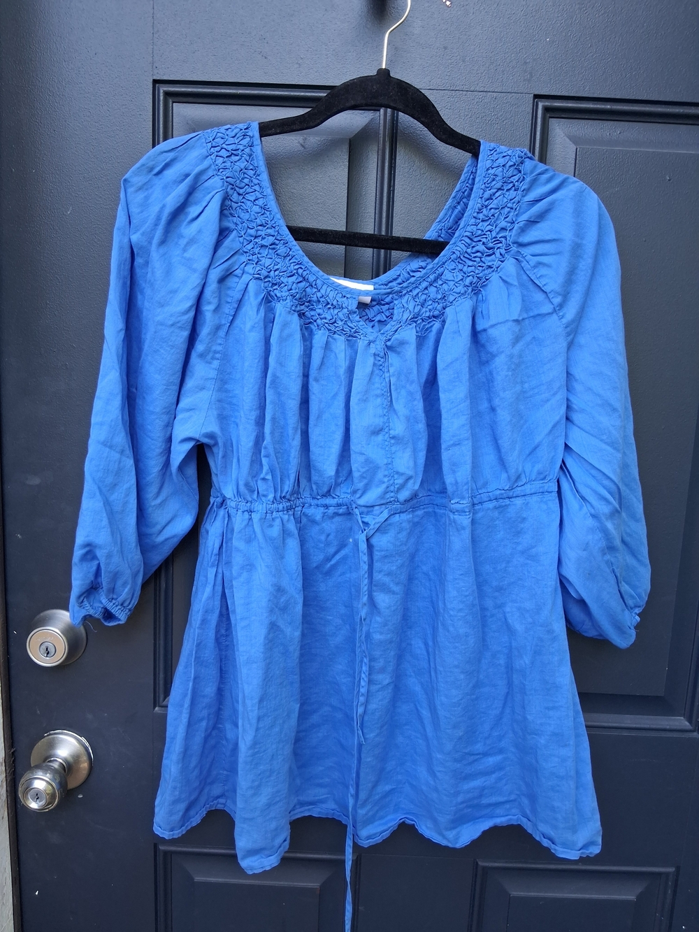 Liz Lange Blue Smocked-Neck Tunic Blouse
